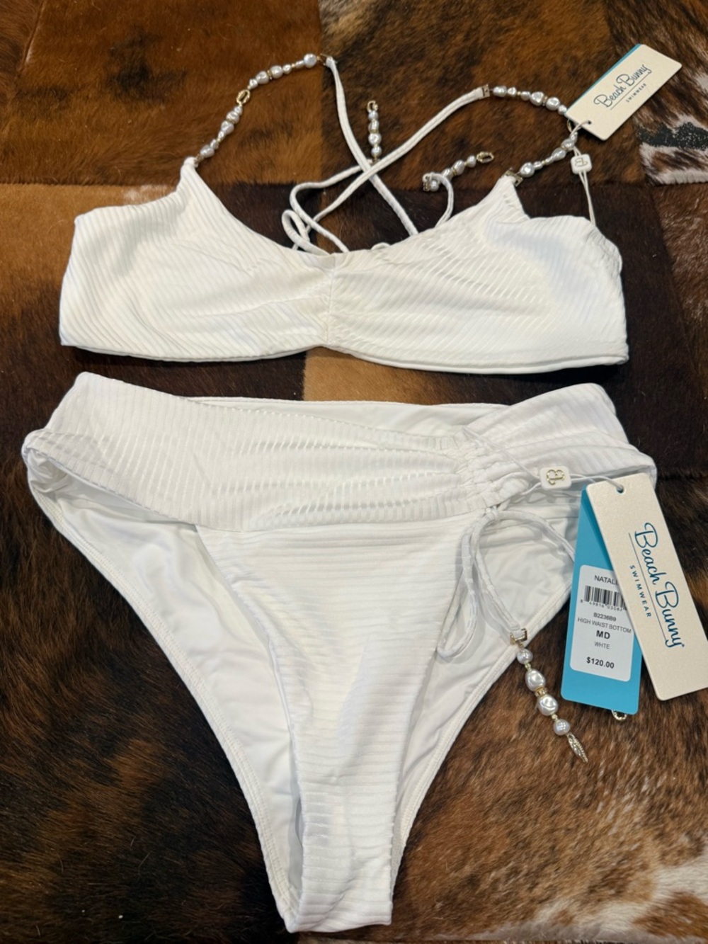 NWT Beach Bunny Astrid Top and Natalie High Waisted Bottom - White - Picture 1 of 4